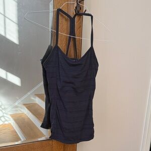 Athleta Grey Strappy Tank Top with Built in Bra with option for cups